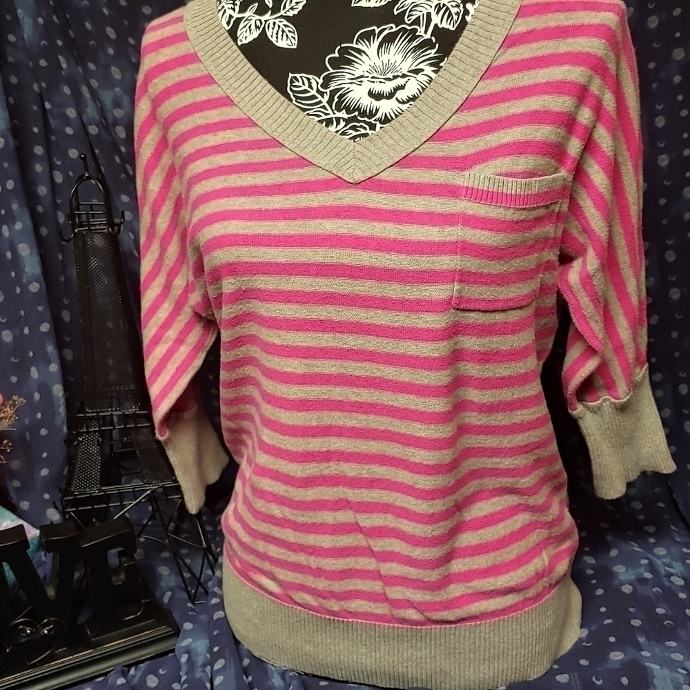 Mossimo Pink Grey Striped Sweater
